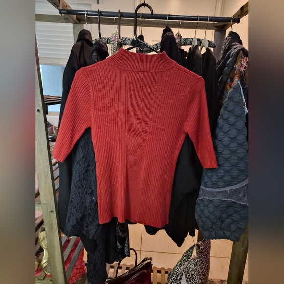 Slope Sweaters - Women's Red Mock-Neck Ribbed Sweater